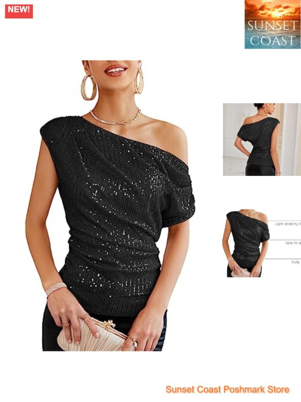 One Shoulder Sequin Sparkly Top Ruched Asymmetrical Glitter Party Shirt